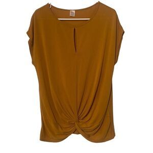 I Joah Premium Mustard Gold Orange Short Sleeve Knotted Round Neck Top Sz Small